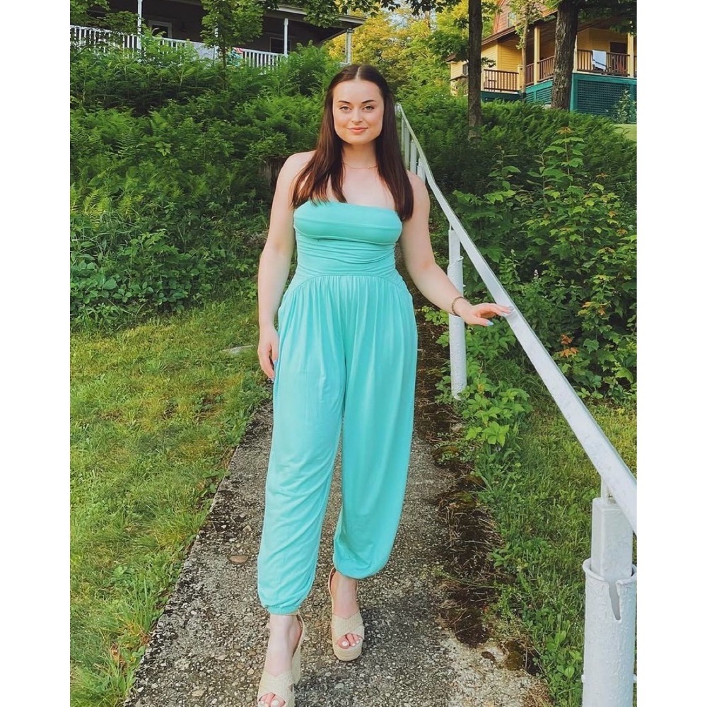 FP Beach Jumpsuit Green Strapless Harem Boho / Women's Medium